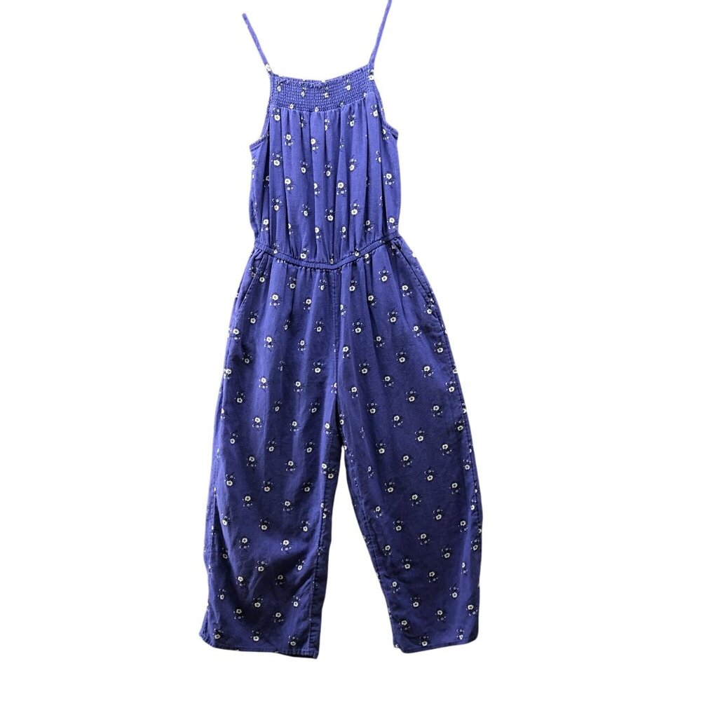 Old Navy Linen Blend Jumpsuit Womens XS Smocked Sleeveless Wide‎ Leg Crop Floral